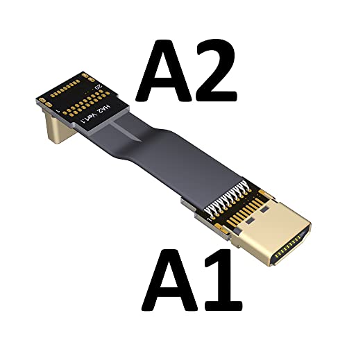 1бр A-A Full HD Кратък HDMI-Съвместим включете Плоския кабел Кабел EMI Щит Правоъгълен HD кабел 2.0 на 2K 4K 60HZ Подходящ за графични карти GPU,A1-A2,5 см