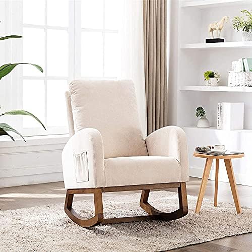 Atrusu Living Room Chair, Мек Стол-люлка Мека Седалка на Дървена Основа,за Стая, Удобен люлеещ се Стол за Дневна с Висока