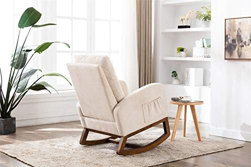 Atrusu Living Room Chair, Мек Стол-люлка Мека Седалка на Дървена Основа,за Стая, Удобен люлеещ се Стол за Дневна с Висока