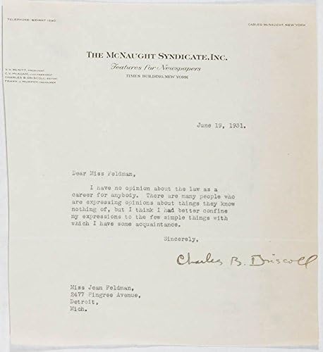 Чарлз Bi Дрискол - Печатното писмо, подписано 19.06.1931