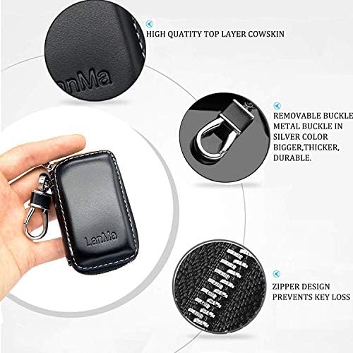 LanMa Car Key Case Holder Leather Car Key Chain Bag Car Remote Key fob for car Ключодържател Zipper Bag - Черен
