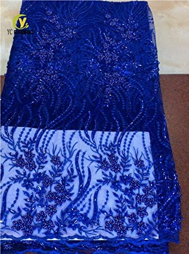 5 ярда ръчно изработени мъниста, дантела Мода, Стил Сватбени рокли Плат (Royal blue)