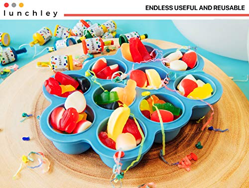 lunchley Baby Food Freezer Tray with Silicone Clip-On Капак Plus 1500ml Silicone Reusable Bag | Идеален дует съхранение на домашно приготвени детски храни, зеленчукови и плодови пюрета и кърма (Синьо синь