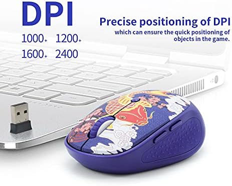 Безжична детска Мишката FD E650, Ергономична Оптична мишка 2.4 G, Безшумни Ляв и Десен бутон, ниво 4 DPI с възможност за регулиране до 2400DPI, Компютърна Мишка с USB приемник, за