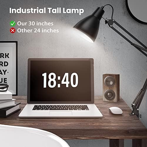Настолна лампа Dunkok Swing Arm, Технологична on Архитект Lamps for Home Office, Industrial Task Light for Drawing - Пълен метал, черен цвят, 30 инча височина, Гъвкава ръка, Ретро Стил