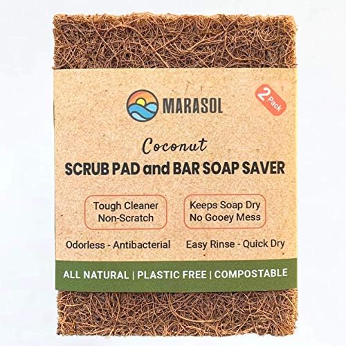 Marasol Soap Saver Scrub and Pad (2) | Кокосови влакна - Компостируемое | Пластмаса Безплатно - Нулеви Отпадъци | Бар на притежателя на сапун | Твърда Нескользящая четка за почистван?