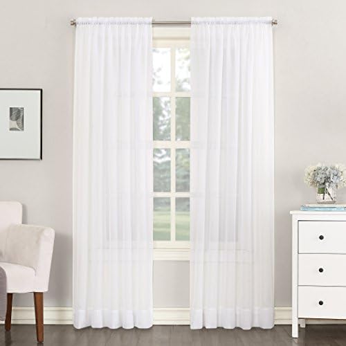No. 918 Emily Чисто Voile Род Pocket Curtain Panel, 59 x 63, Бял