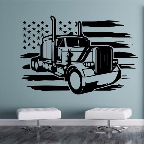 Американски Флаг Самосвали Силует Големи Гигантски Камиони Камиони Силует Винил Стена Изкуството Стикер Стикер Начало