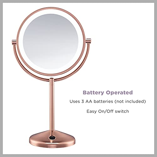 Conair Reflections Двустранно Led грим Огледало с осветление в Сенниците, увеличаване 1x/10x, покритие от розово злато
