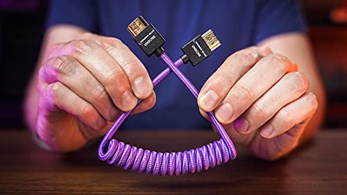 KONDOR BLUE Dimo Undone Full HDMI Тънък Къс Кабел | 2.0 High Speed 4K, 3D, HDR Nylon Braided Coiled Cable for On-Camera Film Cinema Monitors | 3840 x 2160-60Hz | 18Gbps MetaData | 12-24 | Лилаво