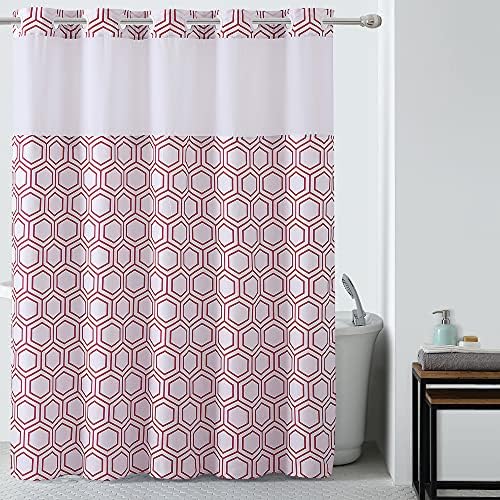 Hookless Метро Hex Shower Curtain with Peva liner четки, 71 X 74, Червен