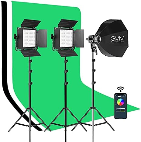 GVM Photography Lighting kit, 2 Пакета 800D Studio Light и 80w Bowens Mount Continuous Output Led Video Light , Softbox Lighting Kit for Butterfly and Rembrandt Lighting, Дневна светлина, 3 Цветни фон
