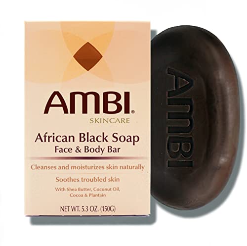 Ambi Skincare Почистване на африкански черен сапун с масло от шеа и витамин е | Почиства и подхранва кожата | Ополаскивает Ясно, 3,5 грама