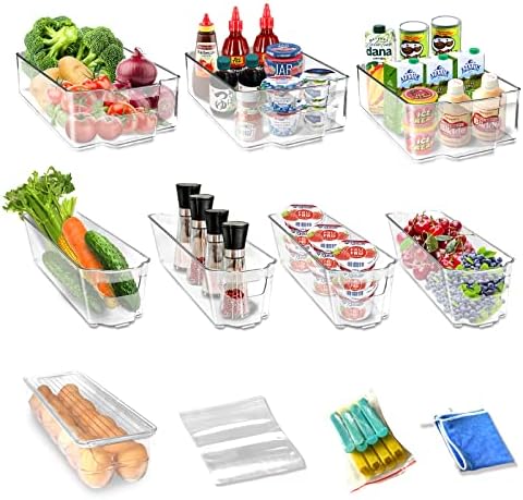 Favbal Set of 8 Clear Pantry Organizers - Пластмасови Кутии за Хладилник с Дръжки, Хранителни Контейнери за Хладилник с фризер Организация и съхранение на Кухненски шкаф (3 широки и 4