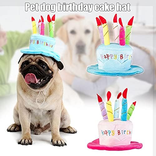 JZENZERO Сладко Куче Котка Birthday Cake Hat Пет Cap Пет Hat with 5 Color Candles Design Парти Аксесоар