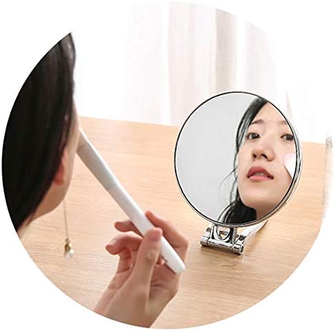 JIYANANDPHZJ Handheld Mirror Travel Folding Makeup Mirror Portable ПУ Leather Mirror with Adjustable Standing, Color:sviler/White,Size:28.5