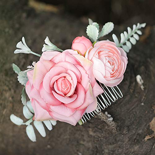 Fangsen Wedding Rose Flower Hair Comb Bridal Flower Hair Клип Цветни Аксесоари За Коса, за Жени или Момичета (розов)