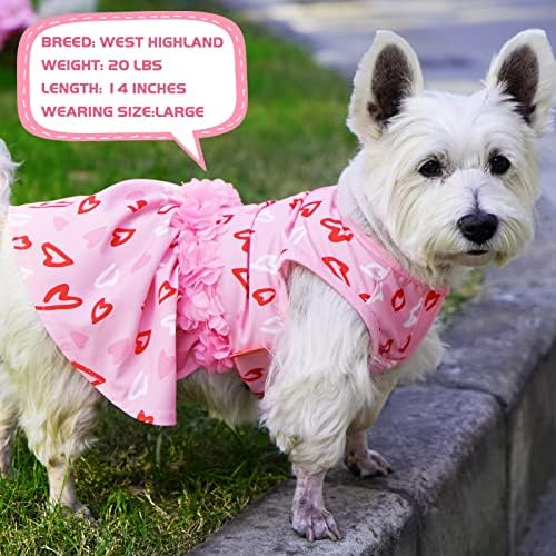 KYEESE Valentine ' s Day Dog Dress New Year Holiday Theme Pink Сърце Dress with Flowers Decor for Small Medium Dogs