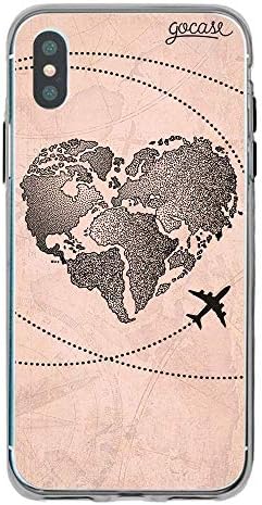 Gocase Карта на света, Сърцето Ретро Калъф е Съвместим с iPhone 7 Plus Прозрачен с Напечатани Силикон Прозрачен TPU Защитен