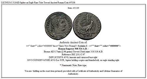 1 IT LICINIUS I 318AD Зевс on Aquila Редки Trier Trever Denomination_in_description Good