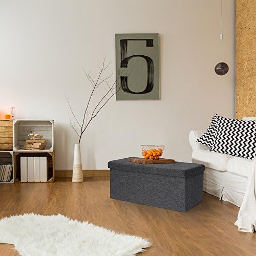 Otto & Ben Folding Toy Box Chest with Smart Lift Top Linen Fabric Ottomans Bench Foot Rest for Bedroom and Living Room,