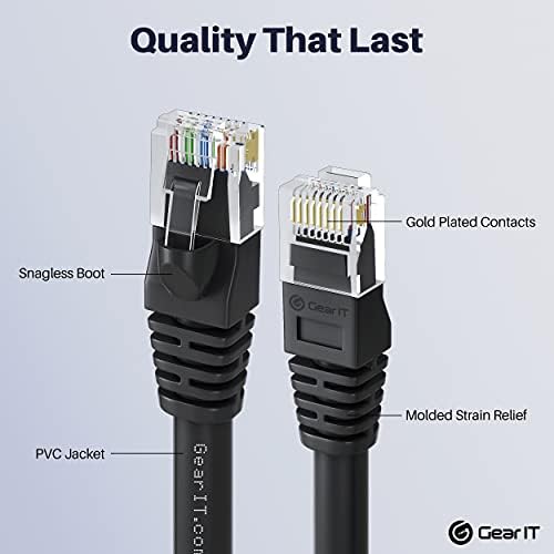 GearIT 10 Pack, Cat 6 Ethernet Кабел Cat6 Snagless Patch 0.5 Feet - Компютърен захранващ кабел LAN, черен, Съвместимост с 10-пристанищен ключ POE Gigabit 10port