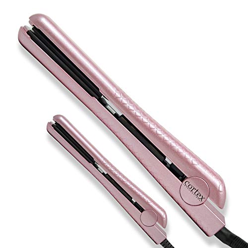 Cortex International Blk. Duo Плосък Irons, Керамични плочи, Пълен и Пътен Размер, Професионални Преси за коса, Двойно напрежение, 1,25 + 0,5 инча - Pink Blush