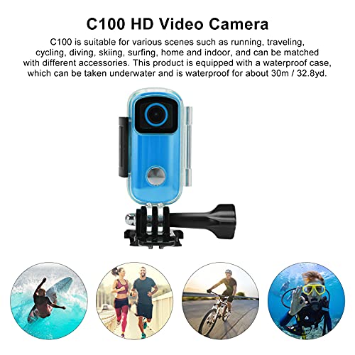 Спортна камера, C100 HD Видеокамера Подводна Фотосесия за снимане(син)