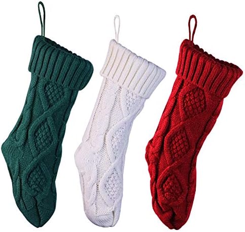 Коледни Чорапи, 15 инча, Възли Възли Коледни Чорапи, Бижута за Семейна Почивка, Червен, Зелен, Бял, 3 Опаковки