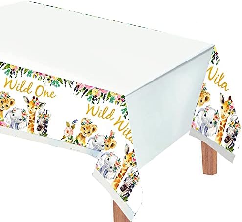 Kioomi 4бр Wild One Table Covers Party Доставки, Детски First Birthday Disposable Plastic Tablecoth Rose Gold Wild Animal