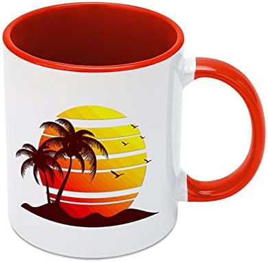 Плажен Залез Керамични Кафеена Чаша 11 ГРАМА една Чаена Чаша с Цвят вътре и Дръжка За Офиса и Дома черен стил