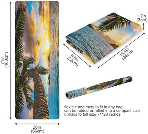 Qilmy Hawaii Sunrise Yoga Mat Фитнес Мат 71 x 26 Дебелина 1 мм и Екологично Чист Материал, TPE Много Голям Нескользящий