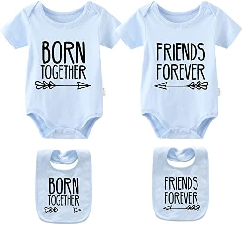 YSCULBUTOL Baby Близнаци Bodysuits Best Friends Forever Baby Clothes Set with Bibs Момиче Outfit with hat