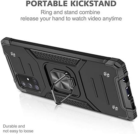Съвместимост с Galaxy A71 5G Case, Тежкотоварни Калъф с Магнитно Автомобилен Монтиране Kickstand Armor Anti-Scratch Bracket