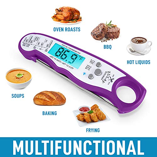 Zulay Instant Read Food Thermometer - Водоустойчив цифров термометър за месо с подсветка, калибриране и вътрешен магнитен