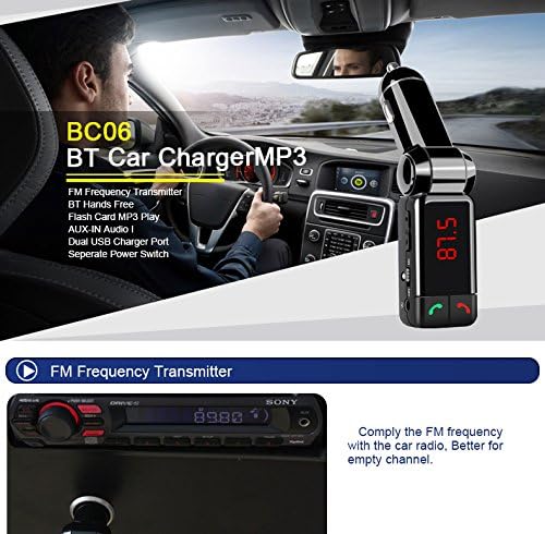 Morjava BC06 Безжична Bluetooth FM Предавател в колата Bluetooth Приемник, fm Стерео Радио Адаптер, Зарядно Устройство, Bluetooth говорител и USB Порт за Зареждане До 2A
