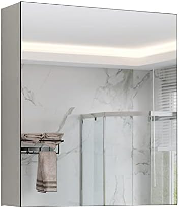Многослоен шкаф огледало за баня от масивно дърво Шкаф за баня стенен с двойна огледално врата, Шкаф стените от масивно дърво с врати (цвят : бял, размер : 601475cm)