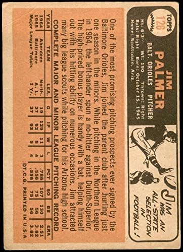 1966 Topps 126 Джим Palmer Baltimore Orioles (Бейзболна картичка) GOOD Orioles