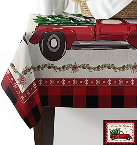 Юн Nist Покривки за Правоъгълен Плот Коледно Дърво, Червена Селска Камион Снежинка,Кутията на Масата Настолна от Плат