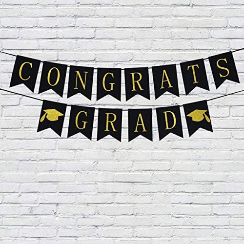 Поздравления Градушка Банер, Черно и Злато - Graduations Party Доставки 2021 Class of and Luxury Banner for Graduation
