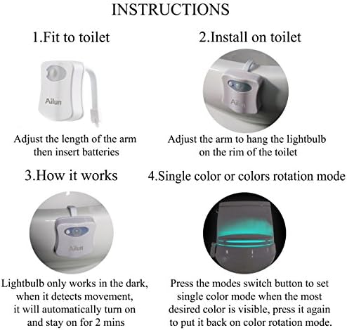 Тоалетна лека нощ 1 опаковка от Ailun Motion Activated Led Light 8 Цвята Промяна на Тоалетната чиния лека нощ за Баня Батерия Не е включена В комплекта Перфектно Съчетание на Бижут