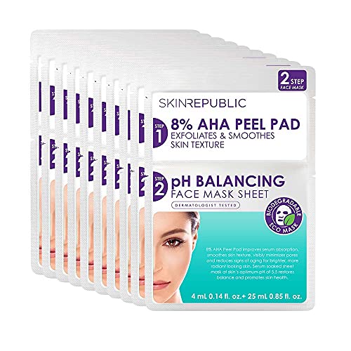 Skin Republic 2 Step AHA Peel Pad + pH Balancing Face Mask Изглажда и регенерира кожата Колекция (10 опаковки)