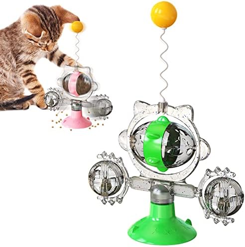 LKJYBG Вятърна Мелница Cat Toy,Cat Toys Interactive with Suction Cup Fixing Leaking Топка Colored Смешни Обръщател Cat Stick,Подвижен Автоматичен и Интерактивен Многоцелеви Подпори(жълт)