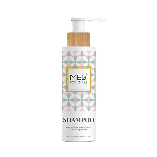 MEG+ Sulfate Free Shampoo for Baby Girl from organic aloe extract, olive oil, tea tree oil and dandelion extract | Овлажняващ шампоан | Мек за кожата на главата и косата на детето | Минерал и витамин е 8 унции 240 мл