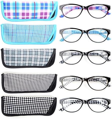 Eyekepper 5-Pack Cat-Eye Reading Glasses Readers Pattern Design Reader Eyeglasses for Women Reading +1.50
