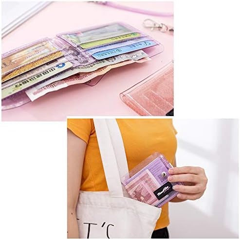 Държач За карти Прозрачен портфейл Прозрачен Чантата си Блясък PVC Чанта За Карти Жените Шията Ремък Сгъваема Карта ID