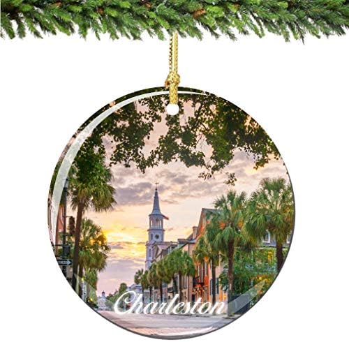 Град-Сувенири Чарлстън, Южна Каролина Коледен Орнамент Порцелан Двустранен 2,75 Инча