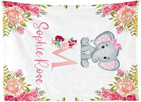 Слон Сладък Цветен Монограм Одеяло Персонализирани Детски Юрган Супер Мека за Момчета и Момичета,с Вашите Име на Детето