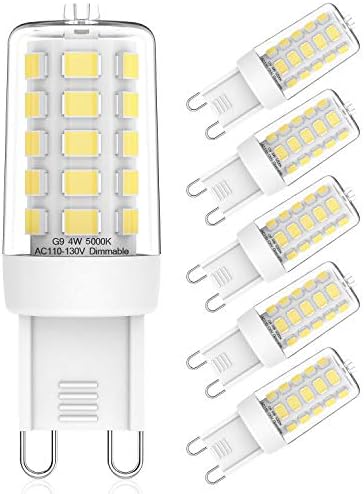 G9 LED Bulb Dimmable 4W, 40 Watt T4 G9 Halogen Equivalent, 5000K Daylight White, 120V AC No-Трептенето LED Light Bulbs