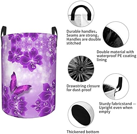 Пурпурни Пеперуди Печат през Цялата Джоба си Мръсна Туника,Водоустойчива Плат Оксфорд С Дръжки Сгъваем кош за багаж